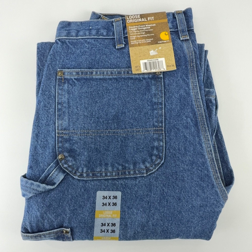Carhartt Double Front Washed Logger Dungaree Jeans B73 DST Darkstone 34x36 NWT